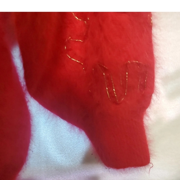 Vintage Gee Gee 80s LG Red Angora Lavish Sweater Pullover Ribbon Beaded W19 - Picture 15 of 15